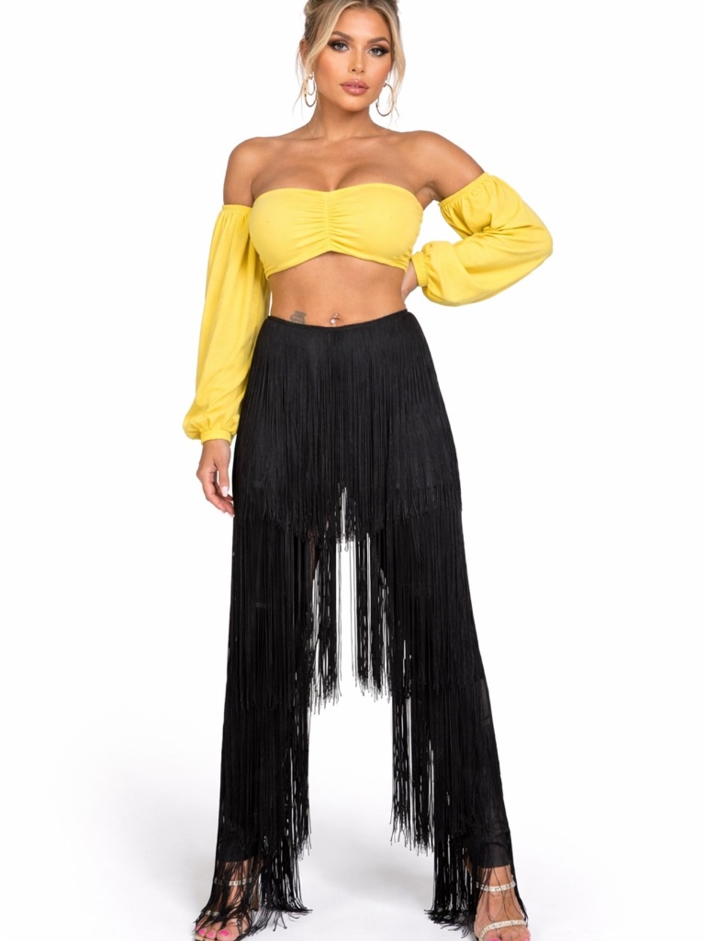 AKIRA Black Fringe Palazzo Pants Festival Rave Western Wide Leg 1X NWT